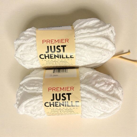 Premier Yarns Other - Premier Just Chenille Yarn White 65 Yds 1.76 Oz Super Bulky 2 Skeins Lot 2531
